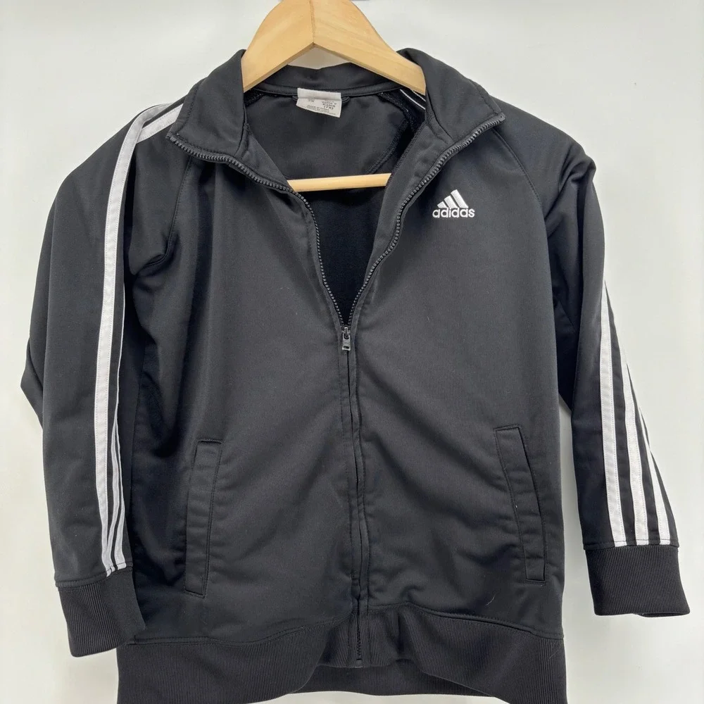 Adidas Kids Tracksuit Set Size 7X Black White 3-Stripe Full‎ Zip Jacket Pants